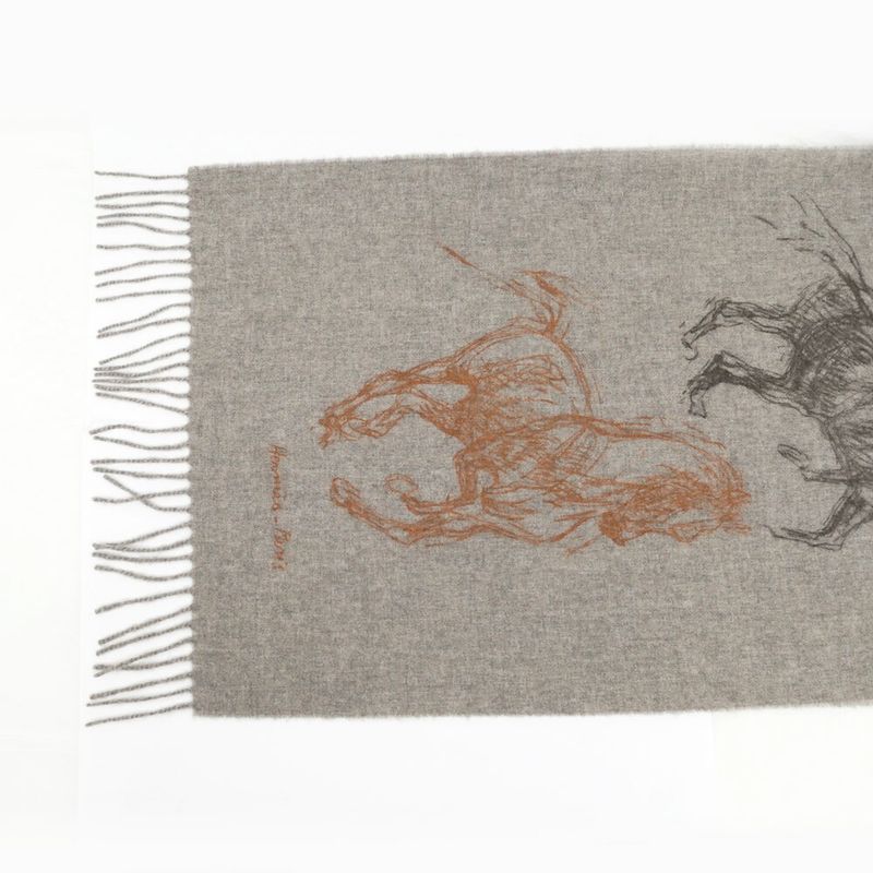 Hermes Muffler Gallop Pirouette Gray 100% Cashmere Cleaned Accessori Scarf — view 3