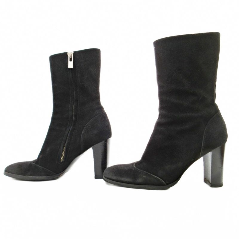 Chanel Suede Side Zip Middle Boots High Heels 36 Black 1205 — view 3