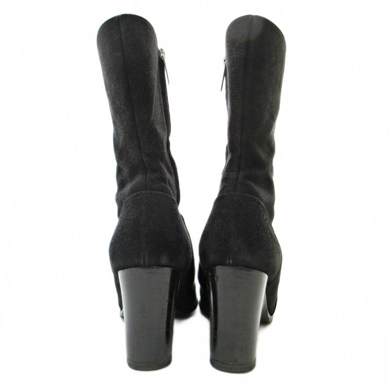 Chanel Suede Side Zip Middle Boots High Heels 36 Black 1205 — view 4