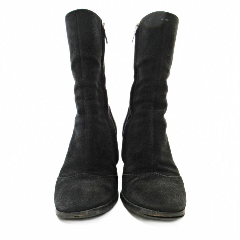 Chanel Suede Side Zip Middle Boots High Heels 36 Black 1205 — view 2