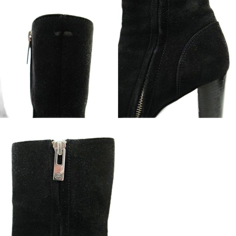 Chanel Suede Side Zip Middle Boots High Heels 36 Black 1205 — view 8