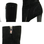 Chanel Suede Side Zip Middle Boots High Heels 36 Black 1205 — view 8