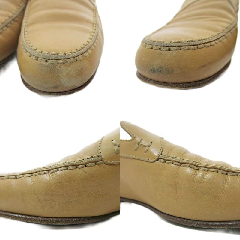 Hermes H Logo Stitch All Leather Loafers 37 Beige 1205 Mnk3 — view 7