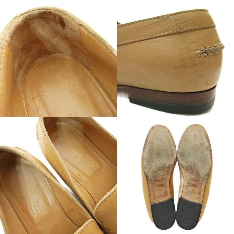 Hermes H Logo Stitch All Leather Loafers 37 Beige 1205 Mnk3 — view 8