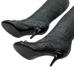 Chanel Boots Long Coco Mark Ribbon Chain Fabric Black — view 6