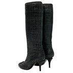Chanel Boots Long Coco Mark Ribbon Chain Fabric Black — view 4