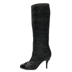 Chanel Boots Long Coco Mark Ribbon Chain Fabric Black — view 3