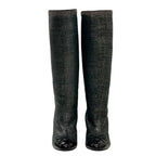 Chanel Boots Long Coco Mark Ribbon Chain Fabric Black — view 2
