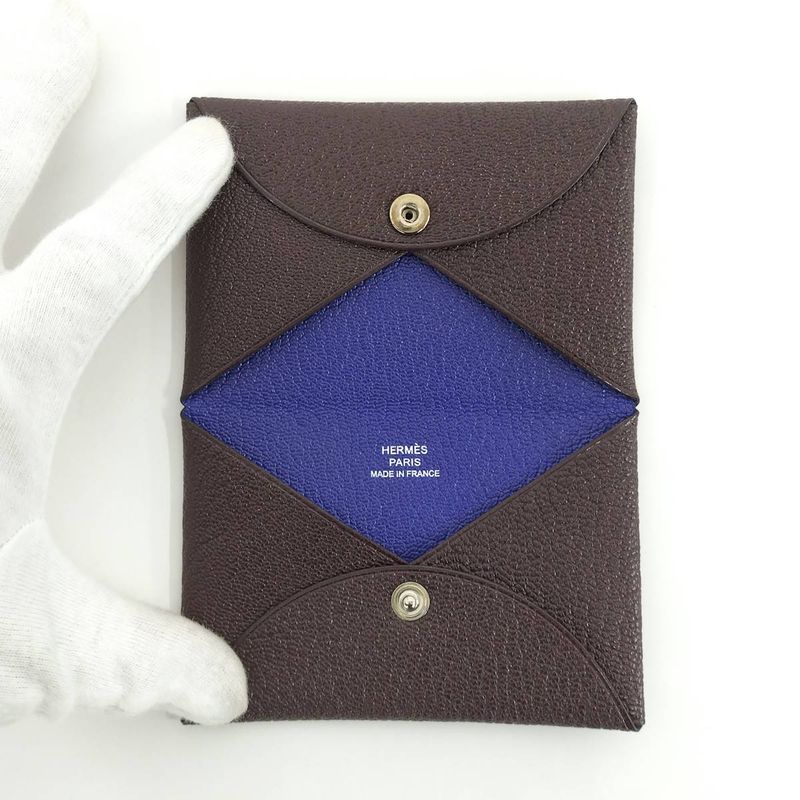 Hermes Calvi Duo Coin Case Leather Brown Z Stamp — view 2