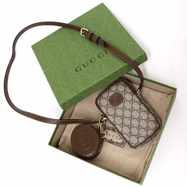 Gucci Interlocking G Mini Shoulder Bag GG Supreme Canvas Leather Beige — view 3