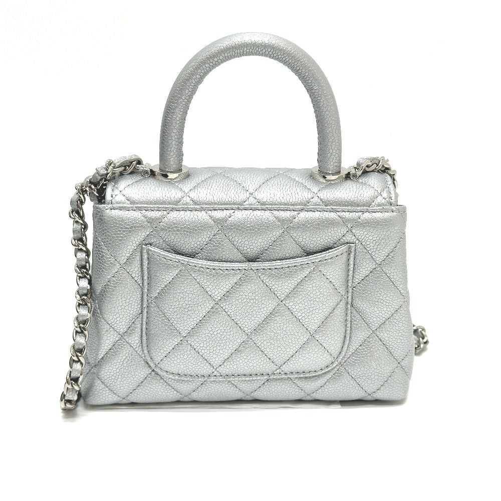 Chanel Handbag Coco Handle Caviar Leather Silver — view 2