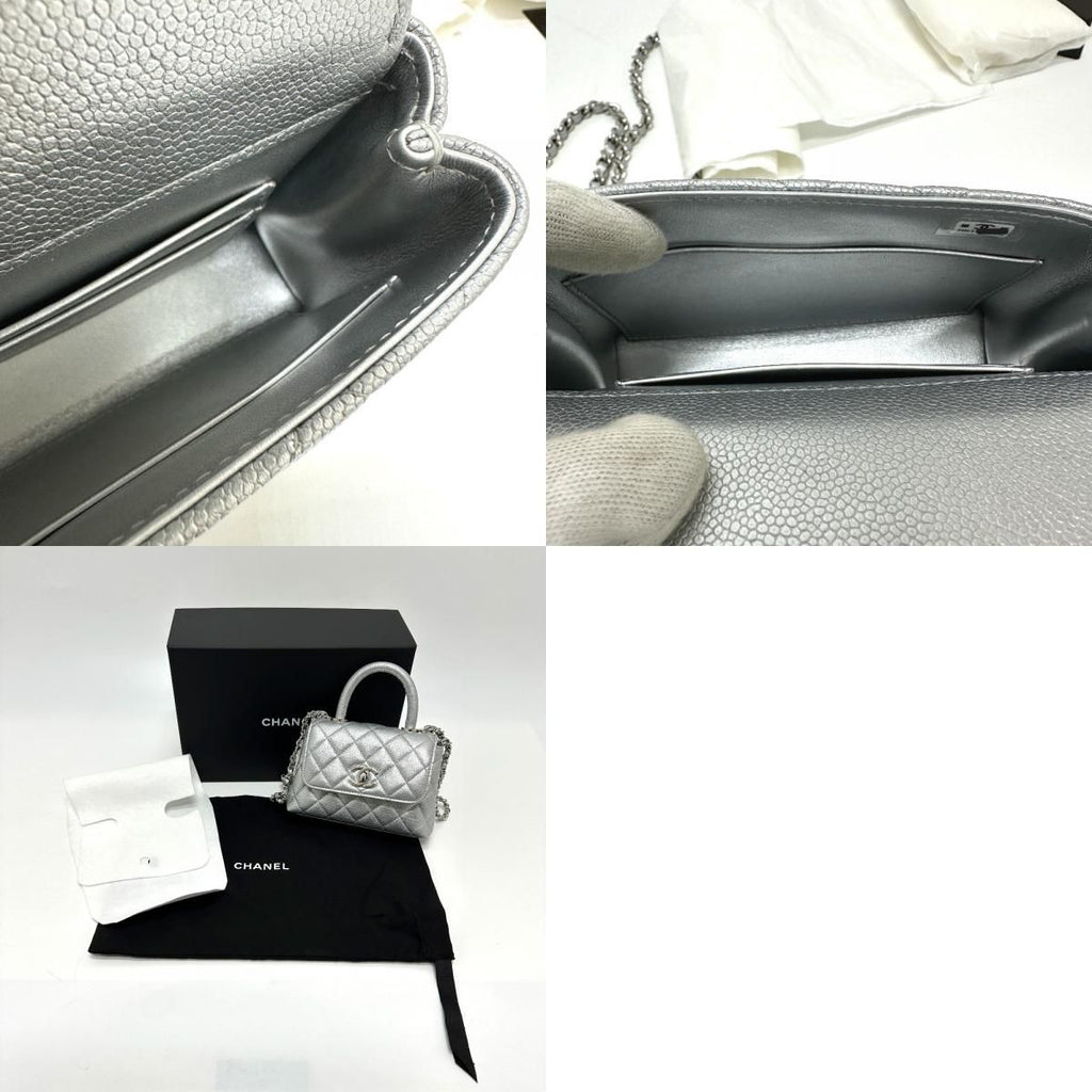 Chanel Handbag Coco Handle Caviar Leather Silver — view 9