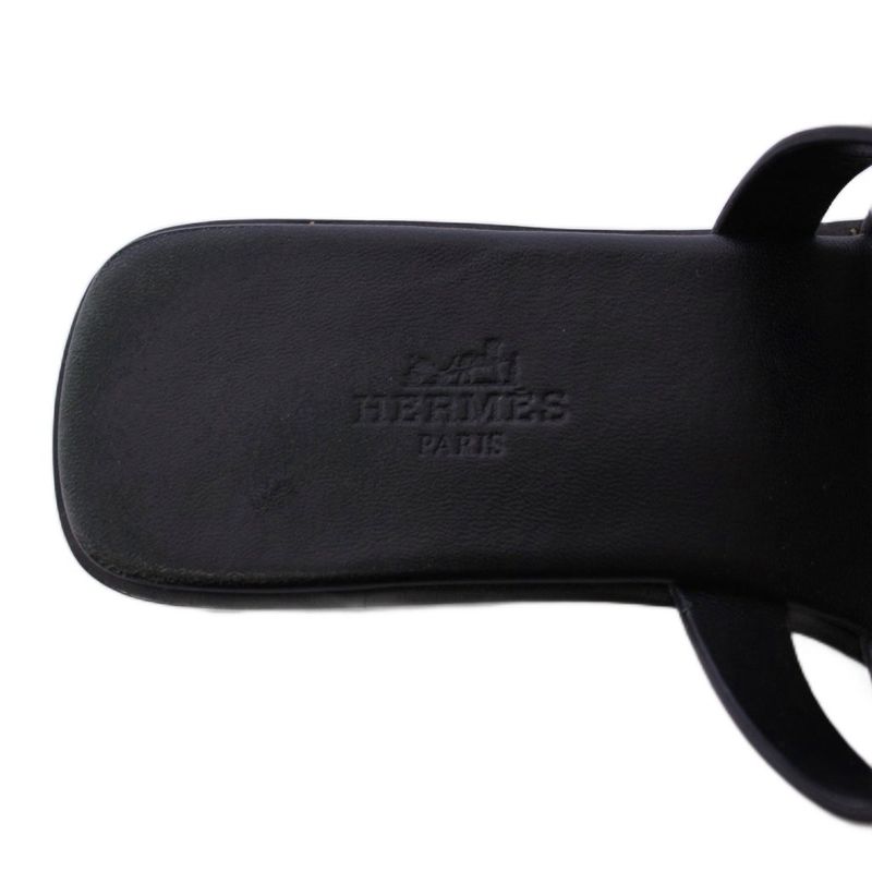 Hermes Amore Sandals Leather 37 Black KH — view 7