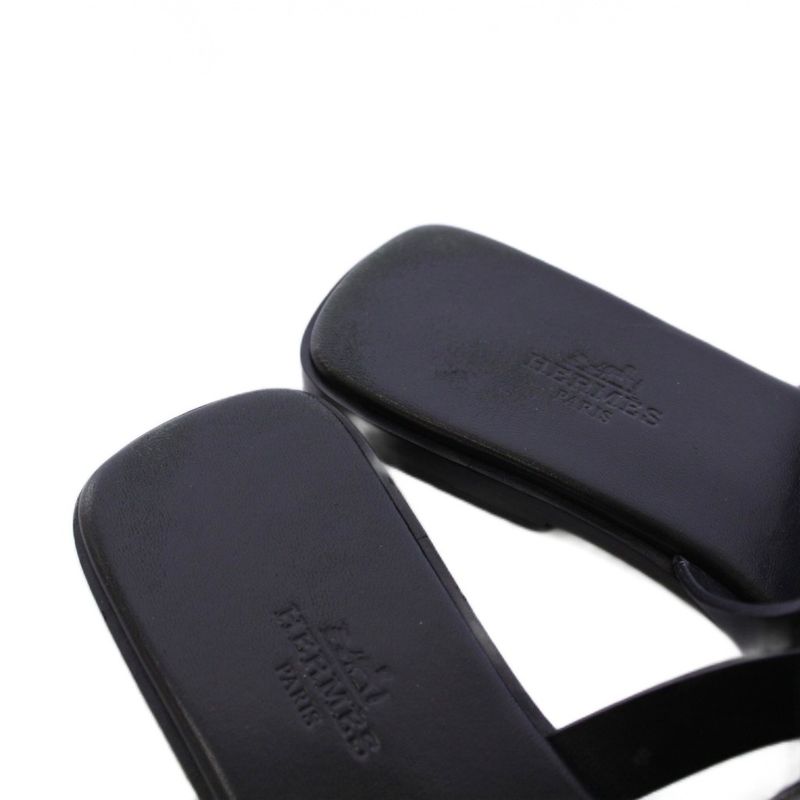 Hermes Amore Sandals Leather 37 Black KH — view 5