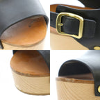 Celine Wood Sole Sandals 38 Black Strap Thick Ri OS — view 8