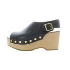 Celine Wood Sole Sandals 38 Black Strap Thick Ri OS — view 2