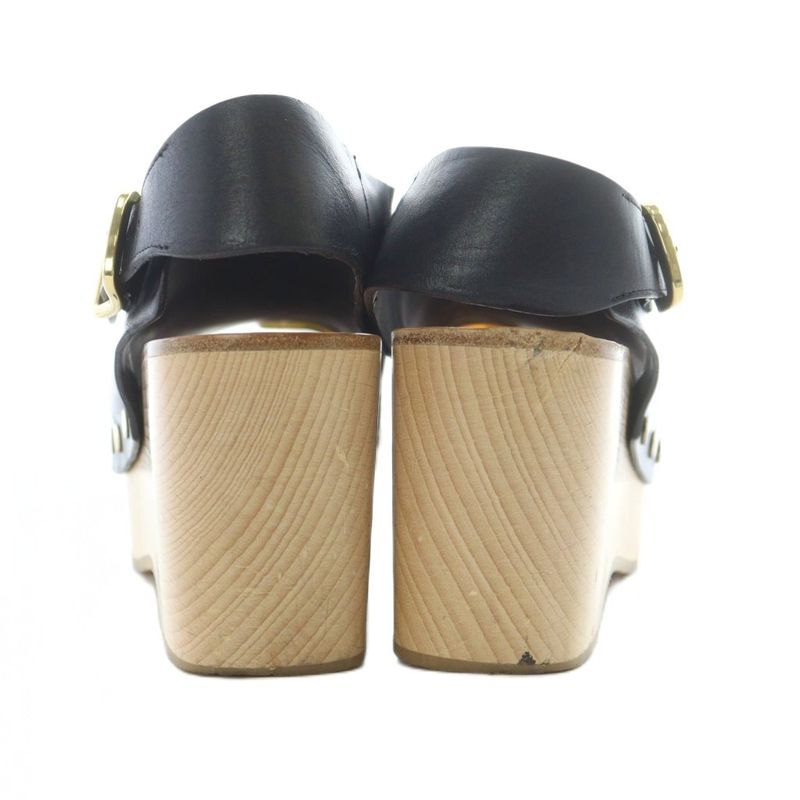 Celine Wood Sole Sandals 38 Black Strap Thick Ri OS — view 5