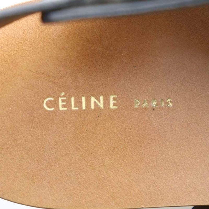 Celine Wood Sole Sandals 38 Black Strap Thick Ri OS — view 7