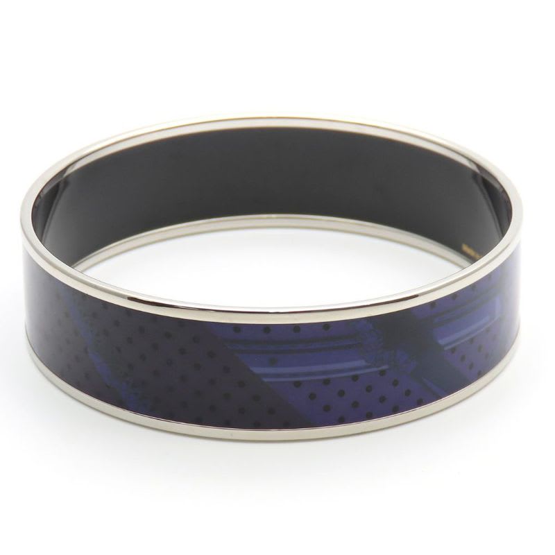 Hermes Bangle Enamel GM Metal Purple Silver Cloisonne Belt Dot — view 5