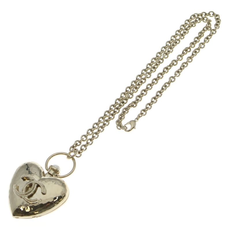Chanel Faux Pearl Heart Locket Pendant Gold — view 3