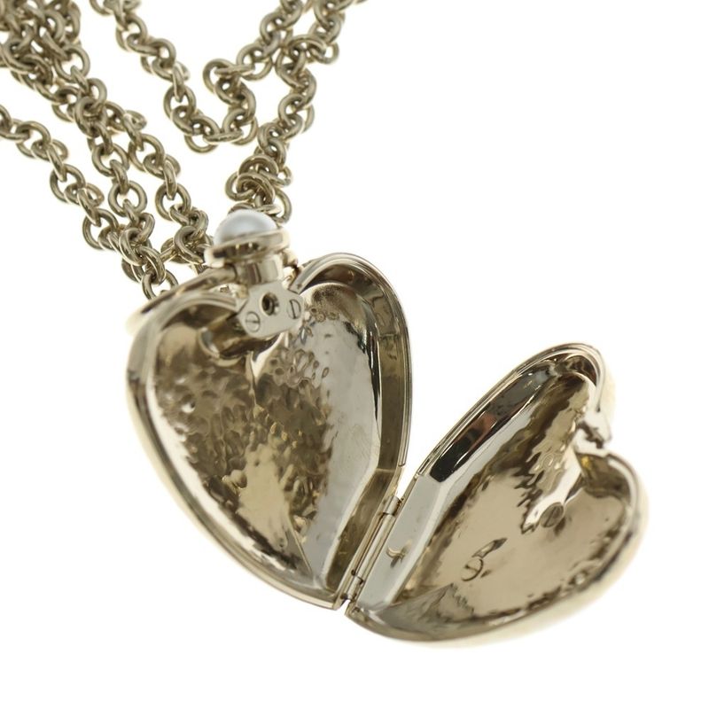 Chanel Faux Pearl Heart Locket Pendant Gold — view 6