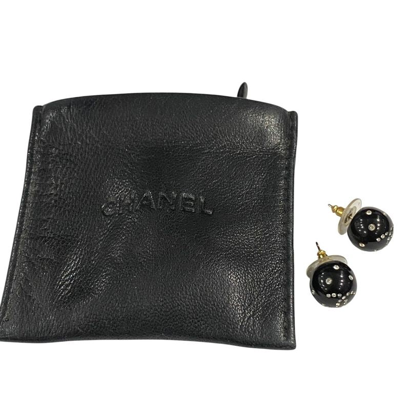 Chanel Coco Mark Rhinestone Ball Stud Earrings Black 08A — view 5