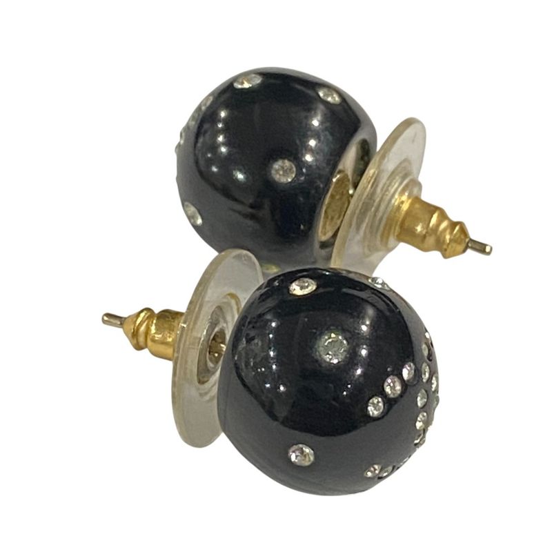 Chanel Coco Mark Rhinestone Ball Stud Earrings Black 08A — view 3