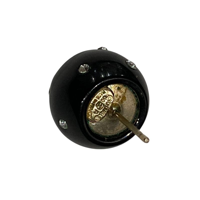 Chanel Coco Mark Rhinestone Ball Stud Earrings Black 08A — view 4