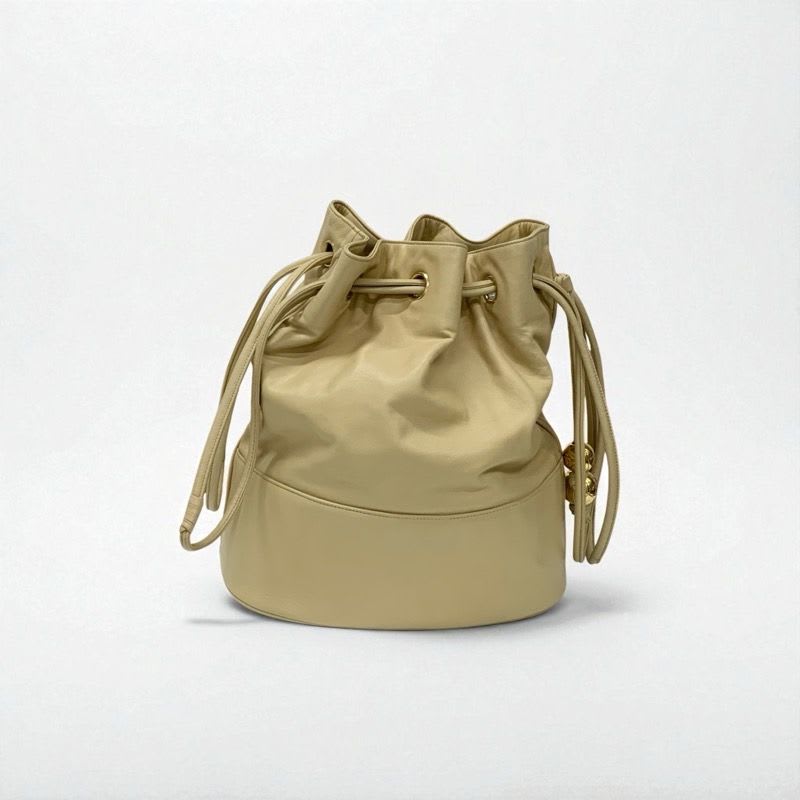 Chanel Bag Shoulder Lambskin Beige Gold Pouch Drawstring