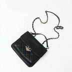 Chanel Bag Shoulder Caviar Leather Black Silver Quilted Half