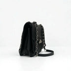 Chanel Bag Shoulder Caviar Leather Black Silver Quilted Half