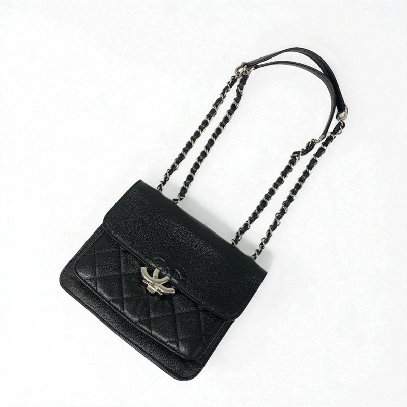 Chanel Bag Shoulder Caviar Leather Black Silver Quilted Half — view 7