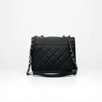 Chanel Bag Shoulder Caviar Leather Black Silver Quilted Half