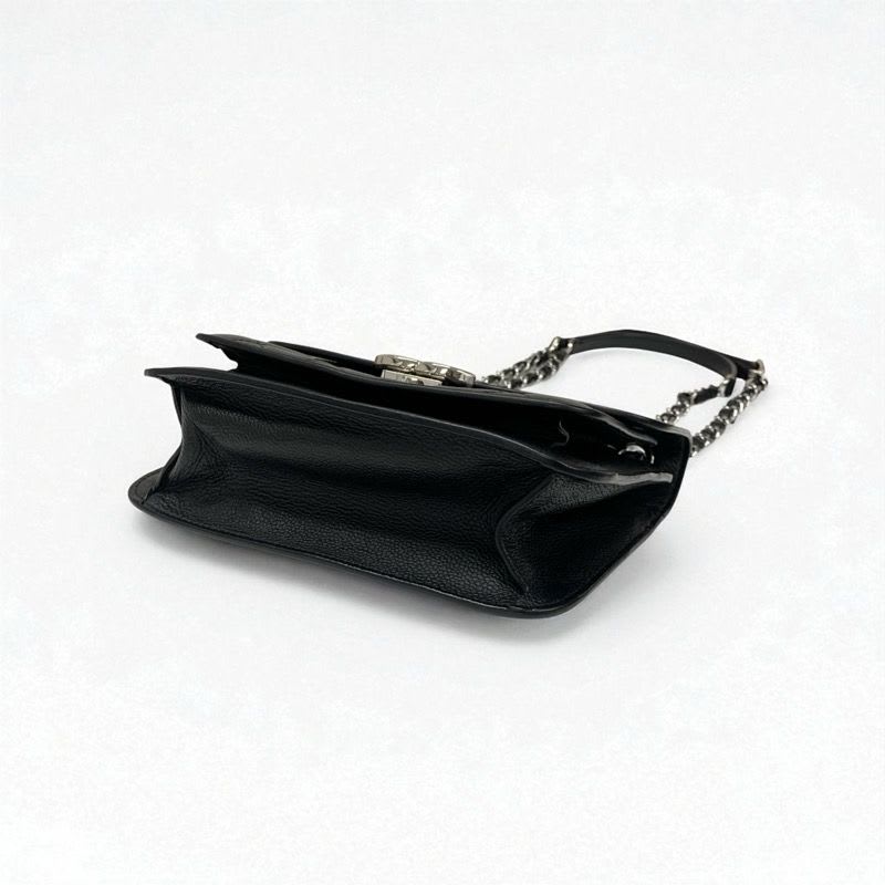 Chanel Bag Shoulder Caviar Leather Black Silver Quilted Half