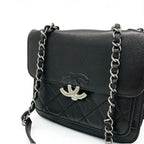 Chanel Bag Shoulder Caviar Leather Black Silver Quilted Half