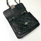 Chanel Bag Shoulder Caviar Leather Black Silver Quilted Half