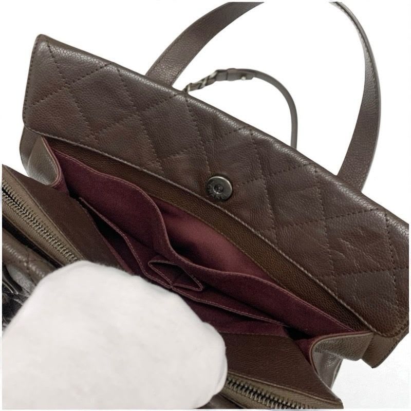 Chanel Bag Shoulder Brown Silver Gunmetal Hardware Quilted Caviar Leather — view 7