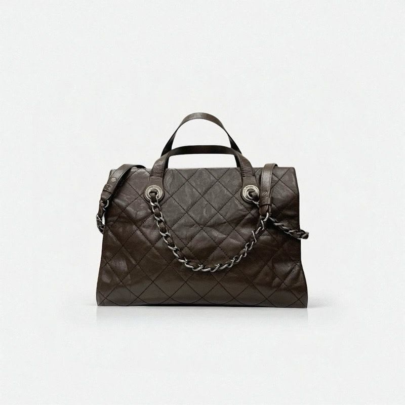 Chanel Bag Shoulder Brown Silver Gunmetal Hardware Quilted Caviar Leather — view 4
