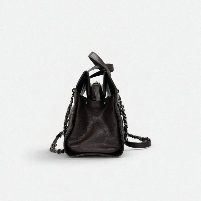 Chanel Bag Shoulder Brown Silver Gunmetal Hardware Quilted Caviar Leather — view 3