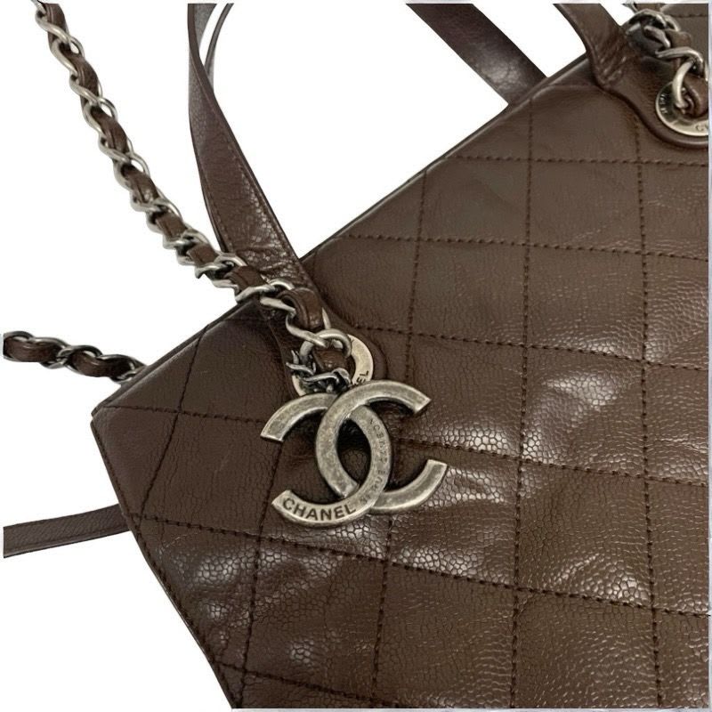 Chanel Bag Shoulder Brown Silver Gunmetal Hardware Quilted Caviar Leather — view 9