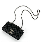 Chanel Bag Shoulder Leather Black Silver Mini Quilted Single