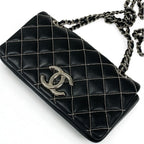 Chanel Bag Shoulder Leather Black Silver Mini Quilted Single