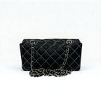 Chanel Bag Shoulder Leather Black Silver Mini Quilted Single
