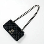 Chanel Bag Shoulder Leather Black Silver Mini Quilted Single
