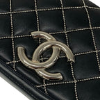 Chanel Bag Shoulder Leather Black Silver Mini Quilted Single