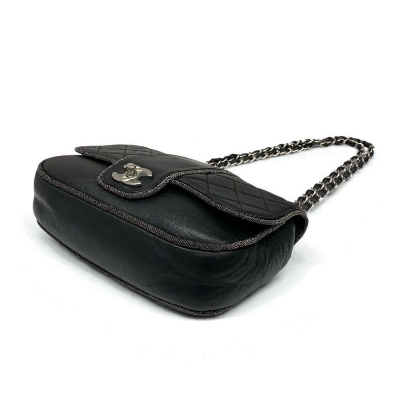 Chanel Bag Shoulder Lambskin Black Silver Quilted Turnlock