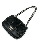 Chanel Bag Shoulder Lambskin Black Silver Quilted Turnlock
