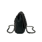 Chanel Bag Shoulder Lambskin Black Silver Quilted Turnlock