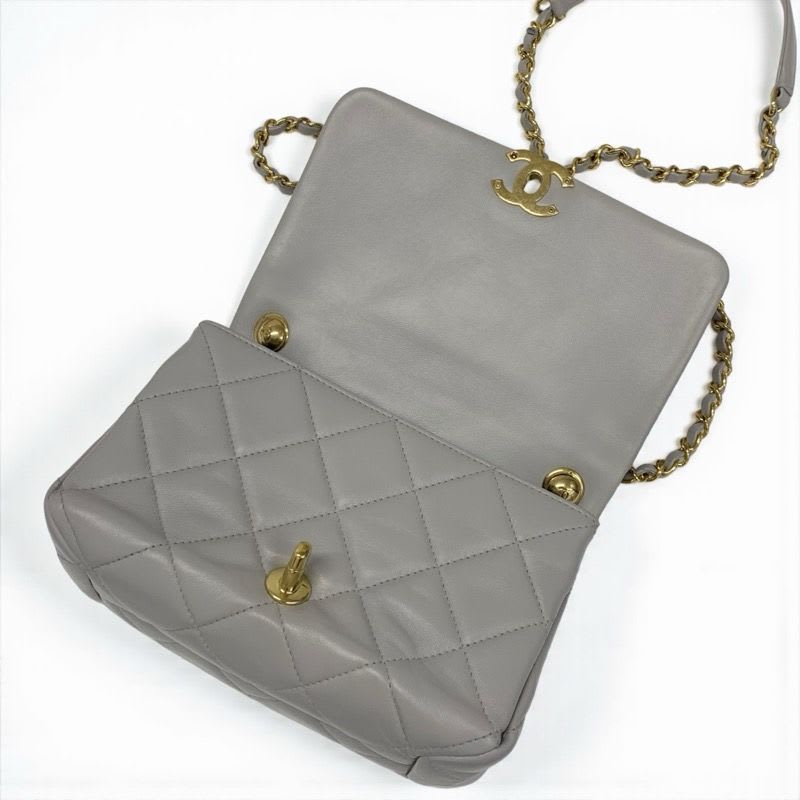 Chanel Bag Shoulder Gray Gold Mini Quilted Lambskin Turnlock
