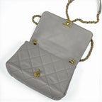 Chanel Bag Shoulder Gray Gold Mini Quilted Lambskin Turnlock